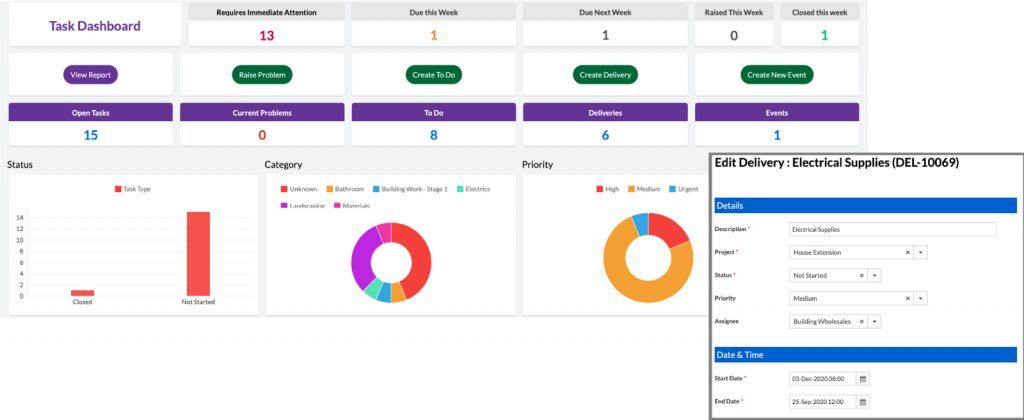 Screenshot of how task management is displayed for home building projects