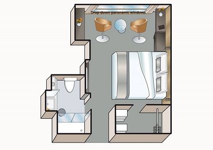 B1 - Stateroom with Drop-Down Panoramic Window Plan