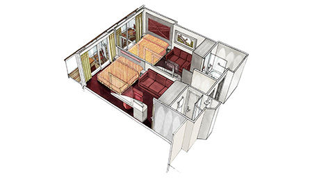 Family 2 Connecting Balcony Cabins Plan