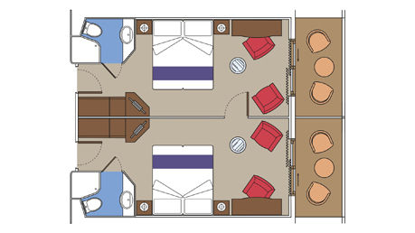 Family 2 Connecting Balcony Cabins Plan