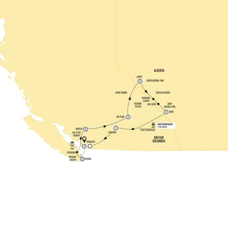Panoramic Canadian Rockies with Rocky Mountaineer Silverleaf