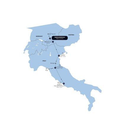 Map Of Easy Pace Italy With Oberammergau, Classic Group, 2022 With Oberammergau Classic Group