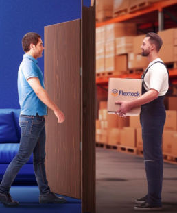 Atteline - Flextock marketing with a two men on door to door parcel.