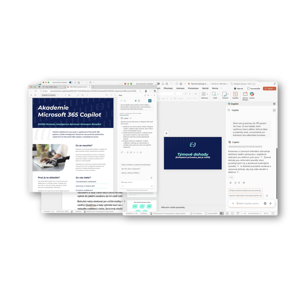 <h2>Co se na bootcampu naučíte?</h2><p><br /></p><ul><li>Používat Copilota efektivně v <strong>Outlooku</strong>, <strong>Teams</strong>, <strong>Wordu</strong>, <strong>PowerPointu</strong> a <strong>Excelu</strong>.</li><li>Psát <strong>prompty</strong> vedoucí k přesným a použitelným výstupům.</li><li>Analyzovat data a tvořit přehledy bez složitých vzorců.</li><li>Vytvořit si vlastního <strong>Copilot asistenta</strong> nad firemními dokumenty.</li></ul>