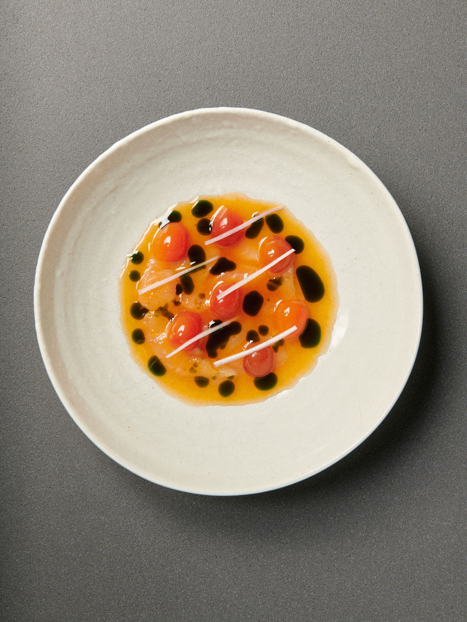 <h2>Menu</h2><p><strong>Amuse-Bouche</strong></p><p>Gooseberry, Olomouc ripened cheese, lovage, potato</p><p><br /></p><p><strong>Marinated Trout</strong></p><p>Quince tiger's milk with plums, shallot, fig leaf oil</p><p><br /></p><p><strong>Beef Tartare</strong></p><p>Beef garum emulsion, tomatoes, peppers, chilli oil, toasted brioche</p><p><br /></p><p><strong>Roast Přeštice Pork</strong></p><p>Grilled cabbage with pork tongue and pickled mustard seeds, fresh apricot, candied fennel, apricot sauce</p><p><br /></p><p><strong>Bay Leaf Semifreddo</strong></p><p>Wafer, blackberry compote</p>