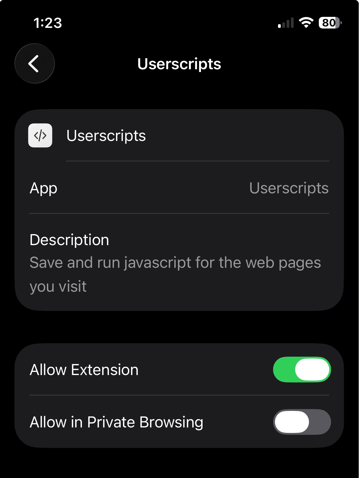 Enable Userscripts extension in Settings