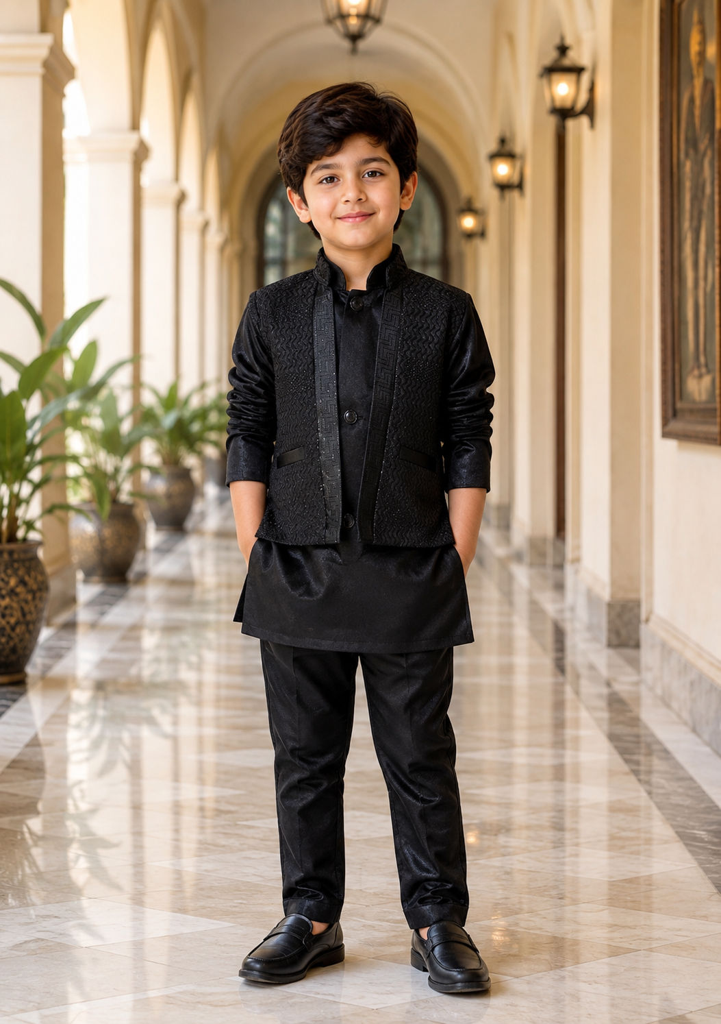 Boy's black colour Indo-western 3 piece set