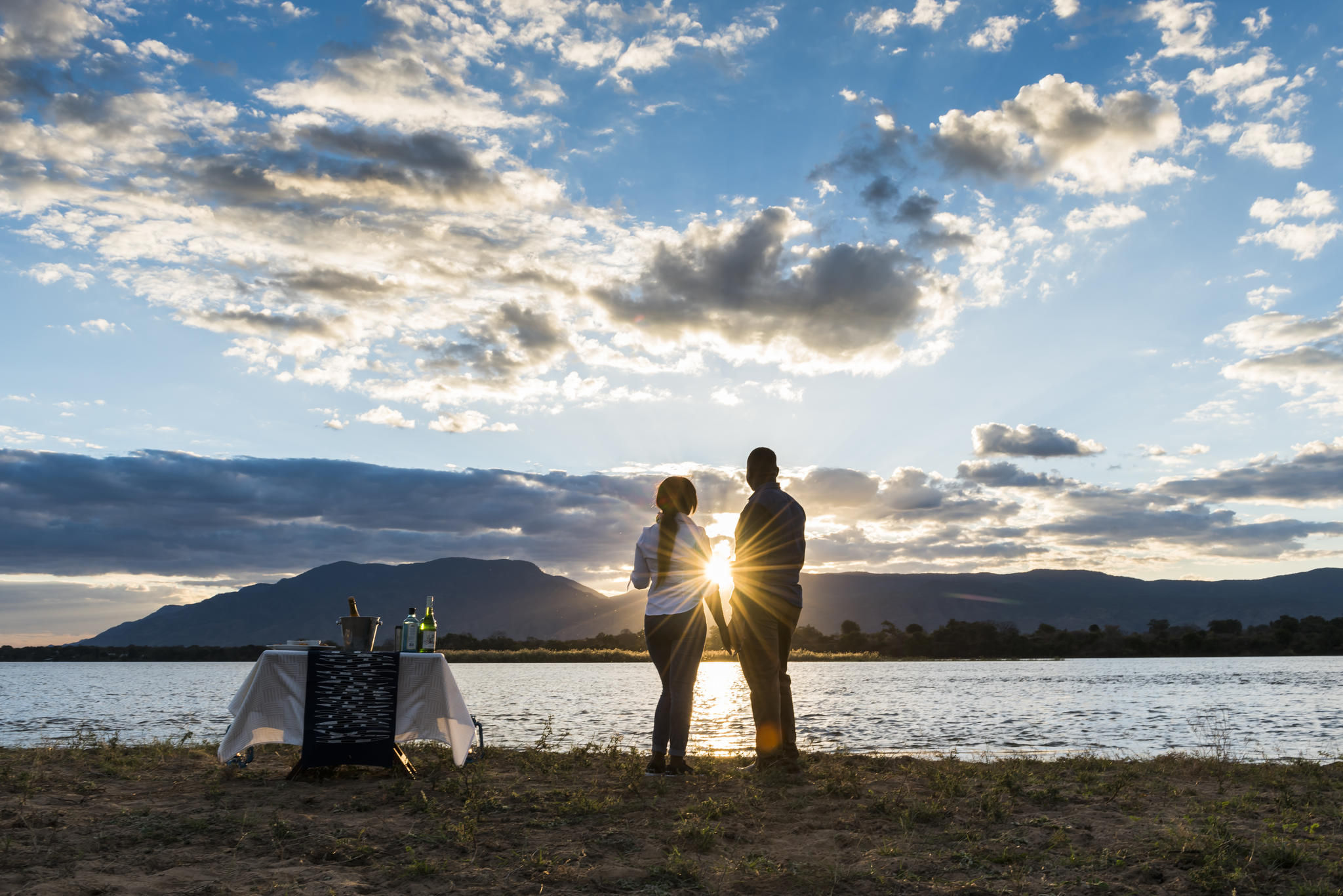 Romantic sundowners on island