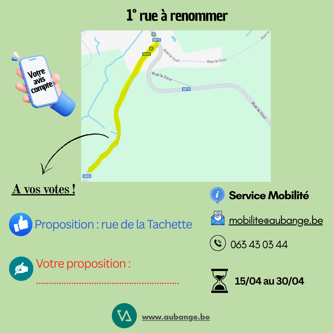 plan avec la portion de la rue de la Cour à renommer.
Les consignes pour le sondage Facebook.