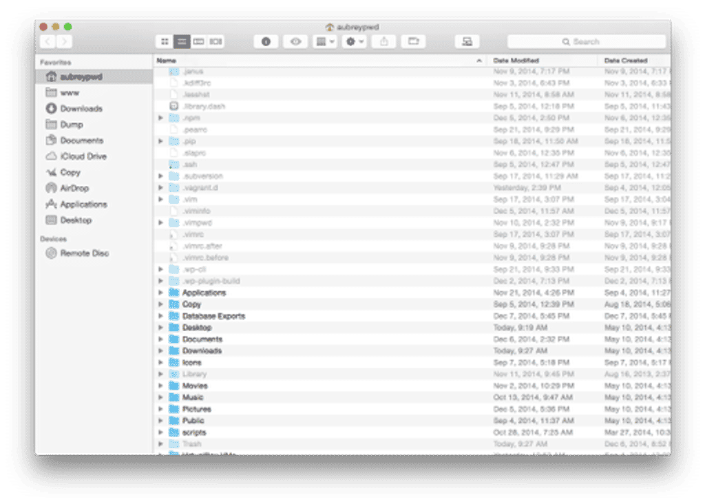 Finder View of Hidden Files
