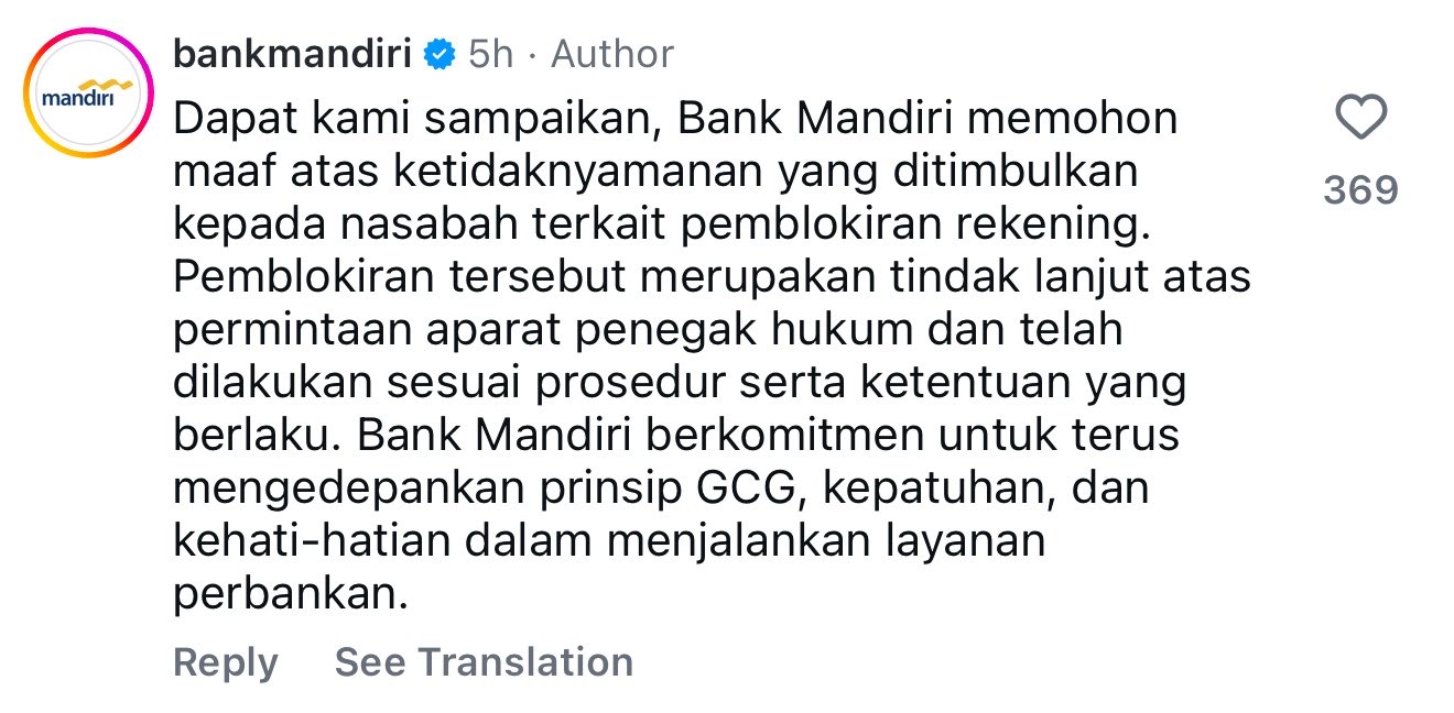 Customer Service Bank Mandiri, Minta Maaf Dulu, Rekening Diblokir Kemudian