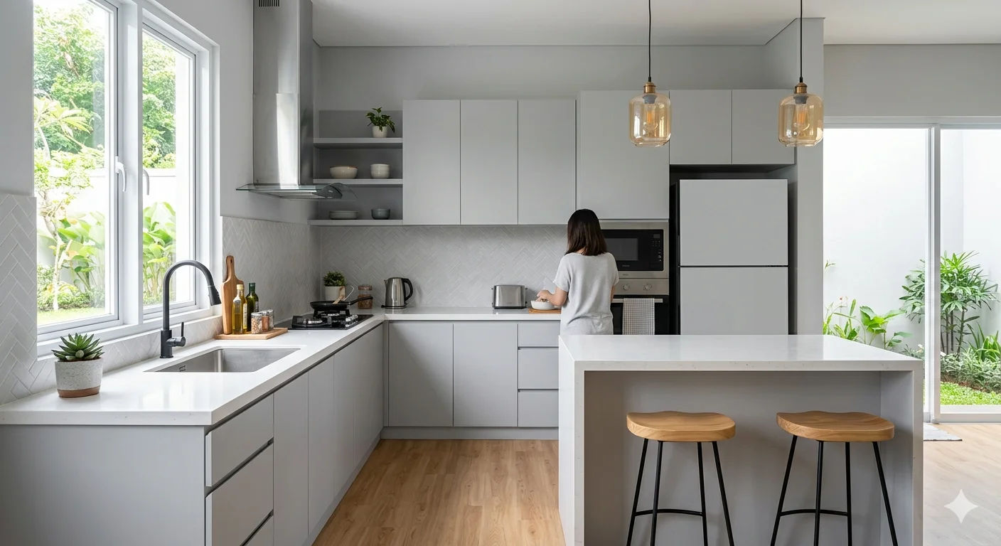 dapur minimalis abu muda