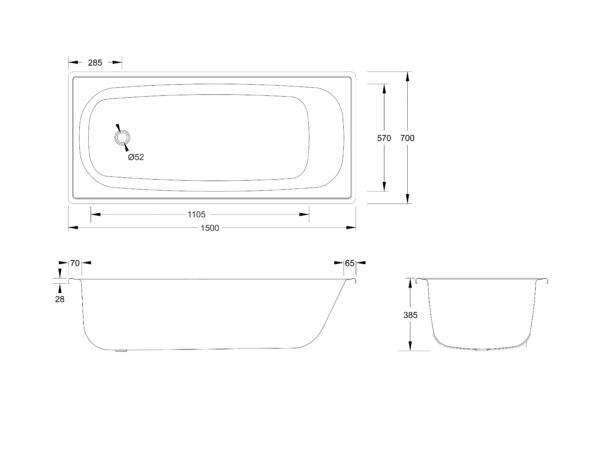 Steel Enamel Bath 1700x700x385mm