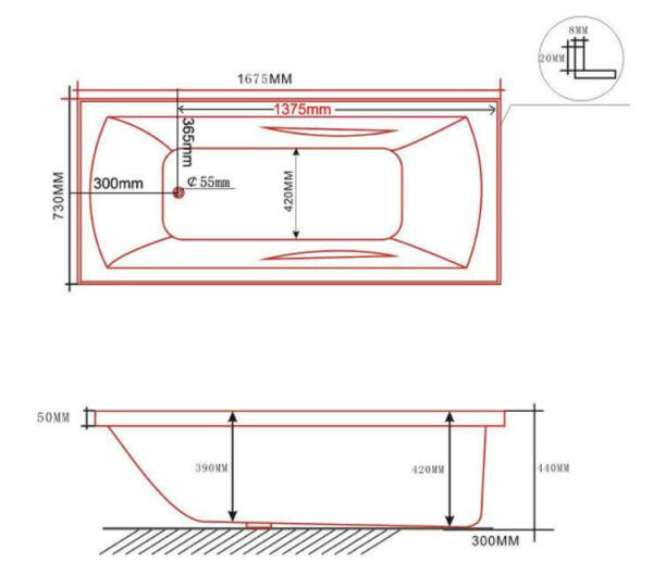 OS VK1700 Insert Bath 1675x730x440mm