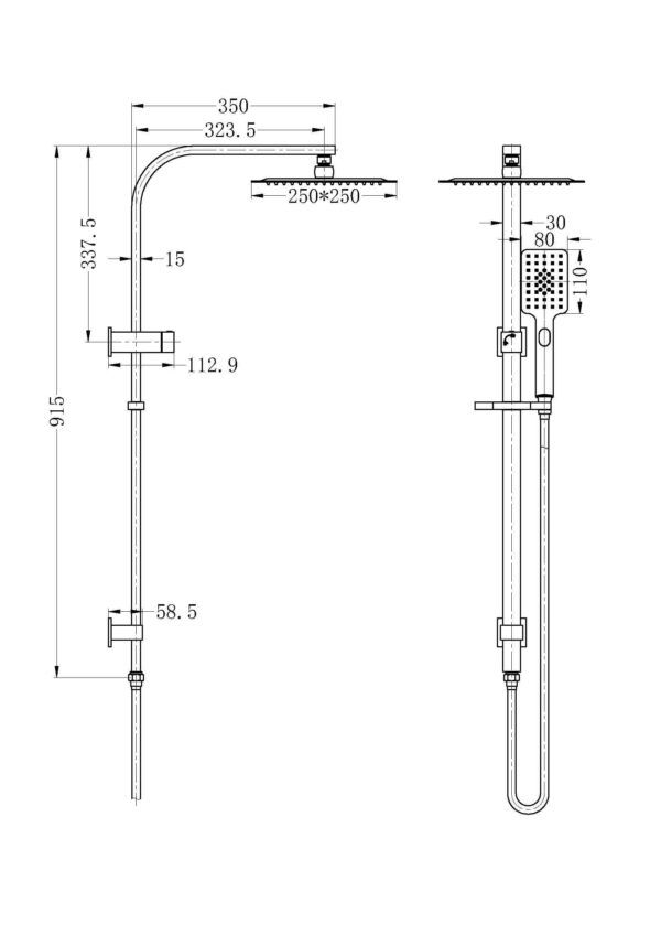 NRO301505C Chrome Square Multi Function Shower Rail