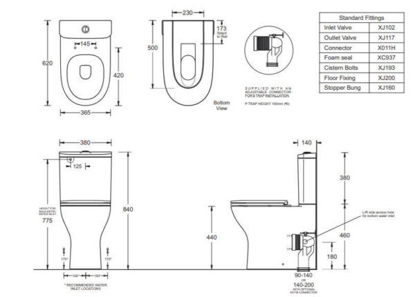 Johnson Suisse Emilia Rimless Flush Extra Height Ambulant Toilet Suite