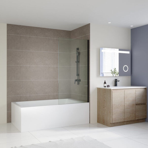 SS11 - Fixed Over Bath Black Shower Screen - 800mm
