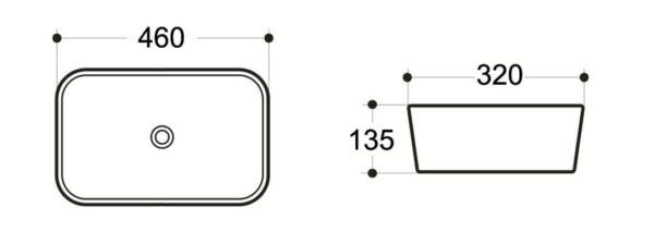 EC4632BK Gloss Black & White Ceramic Basin 460x320x135mm