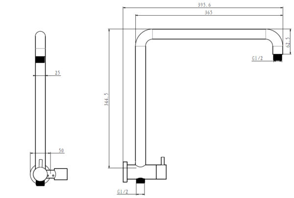 EC2109BK Matt Black Round Multi Function Shower Rail