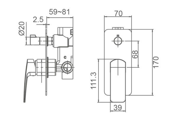 EC3509 Chrome Square Shower Mixer With Diverter