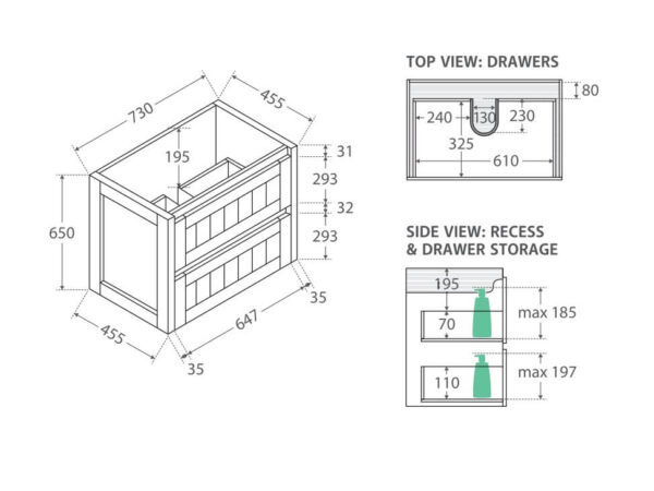HAMPTON Wall Hung Vanity - 750x460mm
