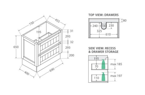 FZ-HAMPTON Freestanding Vanity - 750x460mm