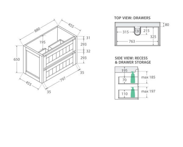 HAMPTON Wall Hung Vanity - 900x460mm