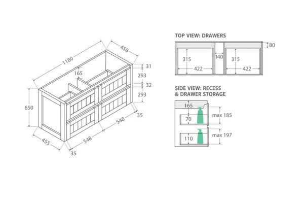 HAMPTON Wall Hung Vanity - 1200x460mm