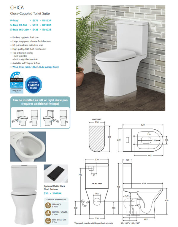 CHICA Rimless Flush Toilet Suite