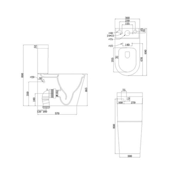 MINORCA Rimless Flush Extra High Toilet Suite