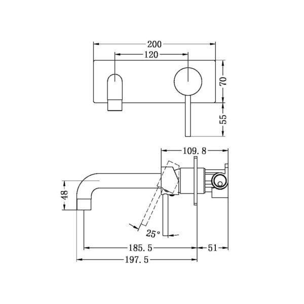 NRO0807BMB Matt Black Round Wall Basin Mixer Spout Set