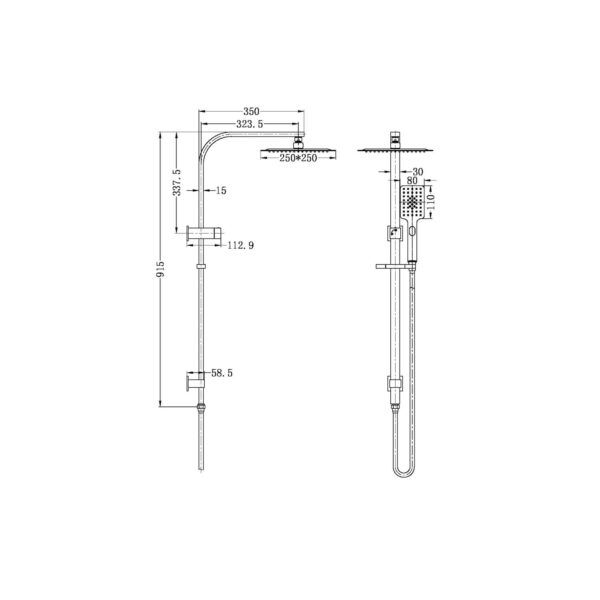 NRO1505CMB Matt Black Square Multi Function Shower Rail