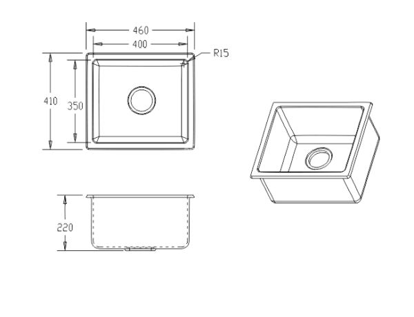 BV-4641 Black Single Bowl Kitchen Sink 460x410mm