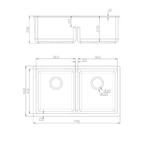 BV-7946D Black Double Bowl Kitchen Sink 790x460mm