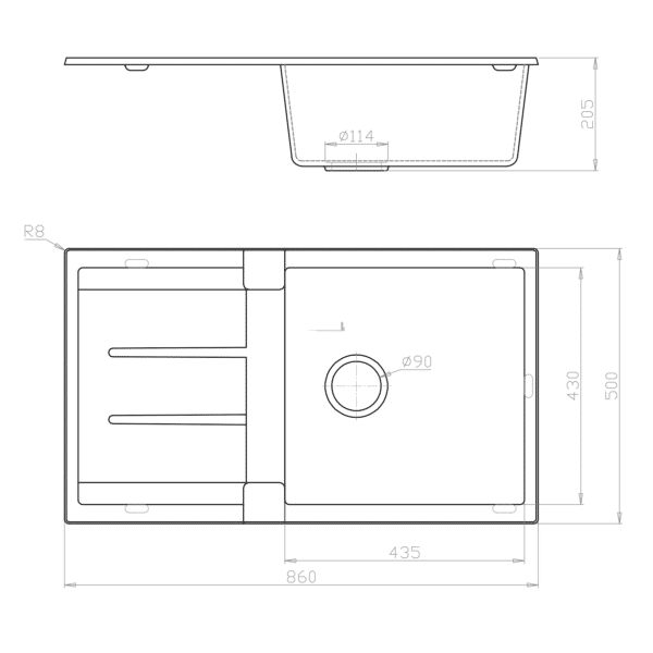BV-8650 Black Single Bowl Kitchen Sink With Drainer 860x500mm