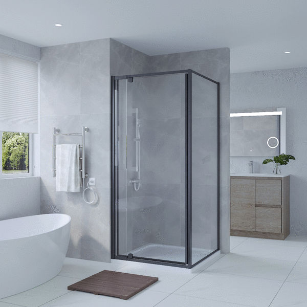 SS01 - Black Front & Return Adjustable Shower Screen - 850x850mm (Suit On 900x900 Base)