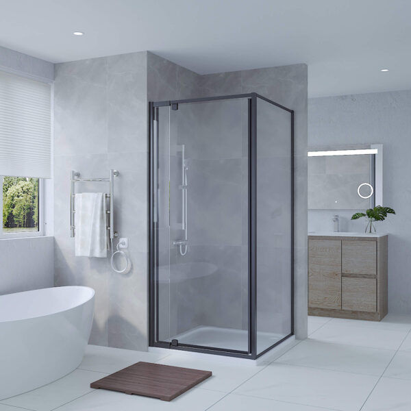 SS01 - Black Front & Return Adjustable Shower Screen - 850x850mm (Suit On 900x900 Base)