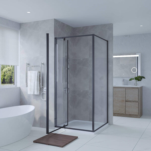 SS01 - Black Front & Return Adjustable Shower Screen - 850x850mm (Suit On 900x900 Base)