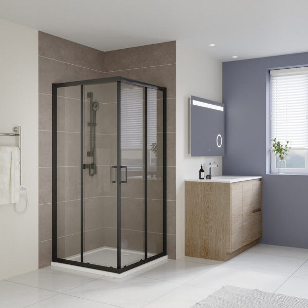 SS03-900 Black Square Corner Sliding Shower Screen - 900x900mm