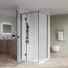 SS17-BLK-open.jpg SS17 - Black Semi Frameless Front & Return Shower Screen - 1150x850mm (Suit On 1200x900 Base)