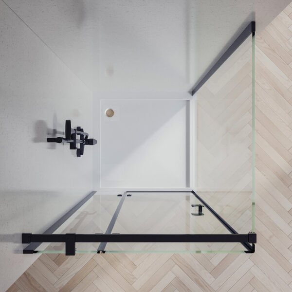 SS17 - Black Semi Frameless Front & Return Shower Screen - 1150x850mm (Suit On 1200x900 Base)