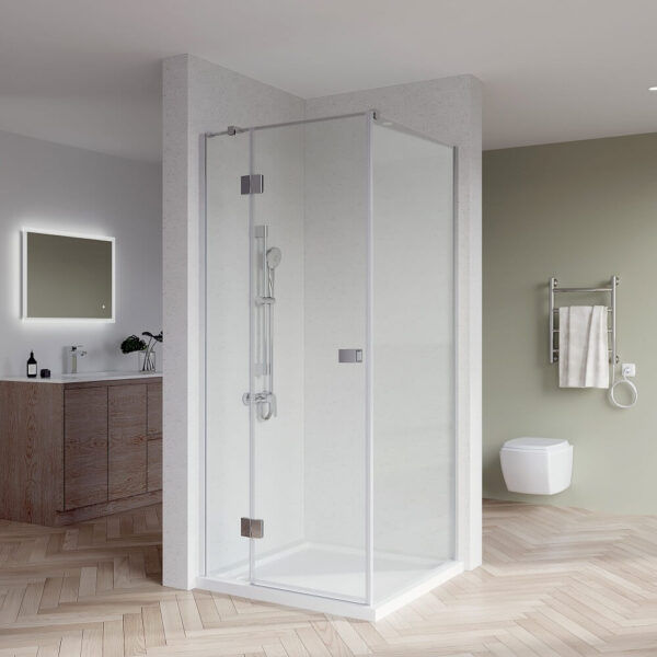 SS17 - Chrome Semi Frameless Front & Return Shower Screen - 850x850mm (Suit On 900x900 Base)