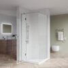 SS17-open.jpg SS17 - Chrome Semi Frameless Front & Return Shower Screen - 850x850mm (Suit On 900x900 Base)