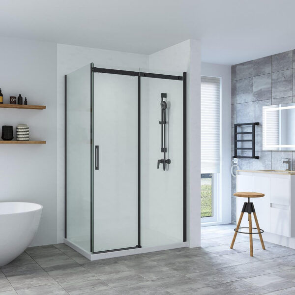 SS20 - Black Sliding Door Shower Screen - 1150x850mm (Suit On 1200x900 Base)