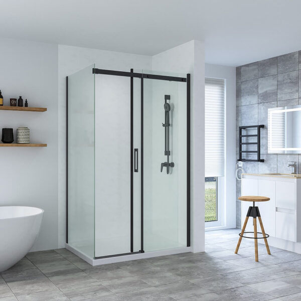 SS20 - Black Sliding Door Shower Screen - 1150x850mm (Suit On 1200x900 Base)