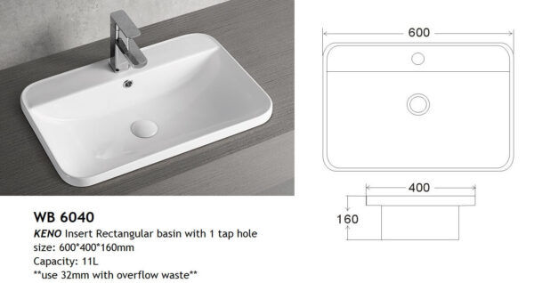 EC6038 Insert Basin 600x380x145mm