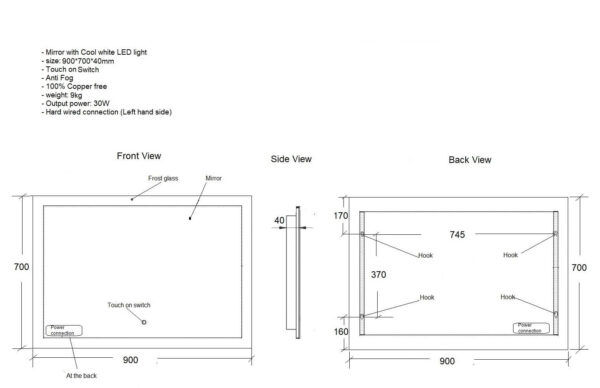 ECLUNA Rectangular LED Mirror 900x700/1200x900/1500x1000mm