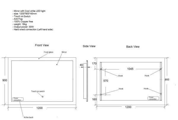 ECLUNA Rectangular LED Mirror 900x700/1200x900/1500x1000mm