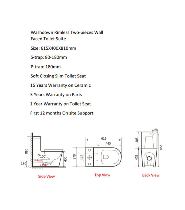 ZUMI SANDRA Rimless Flush Compact Toilet Suite