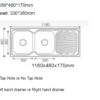 118S spec OS118S Drop In Sink 1180x480x170mm
